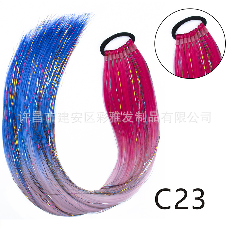 Comercio exterior transfronterizo láser de fibra química colorida cola de caballo 24 pulgadas trenzada de nueve hebras extensión de cabello cola de caballo simple y rápida