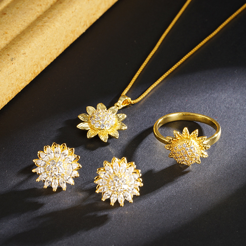 Nuevo conjunto de joyería popular flores de sol imitación de diamantes vietnamita oro girasol fábrica directa Yiwu joyería