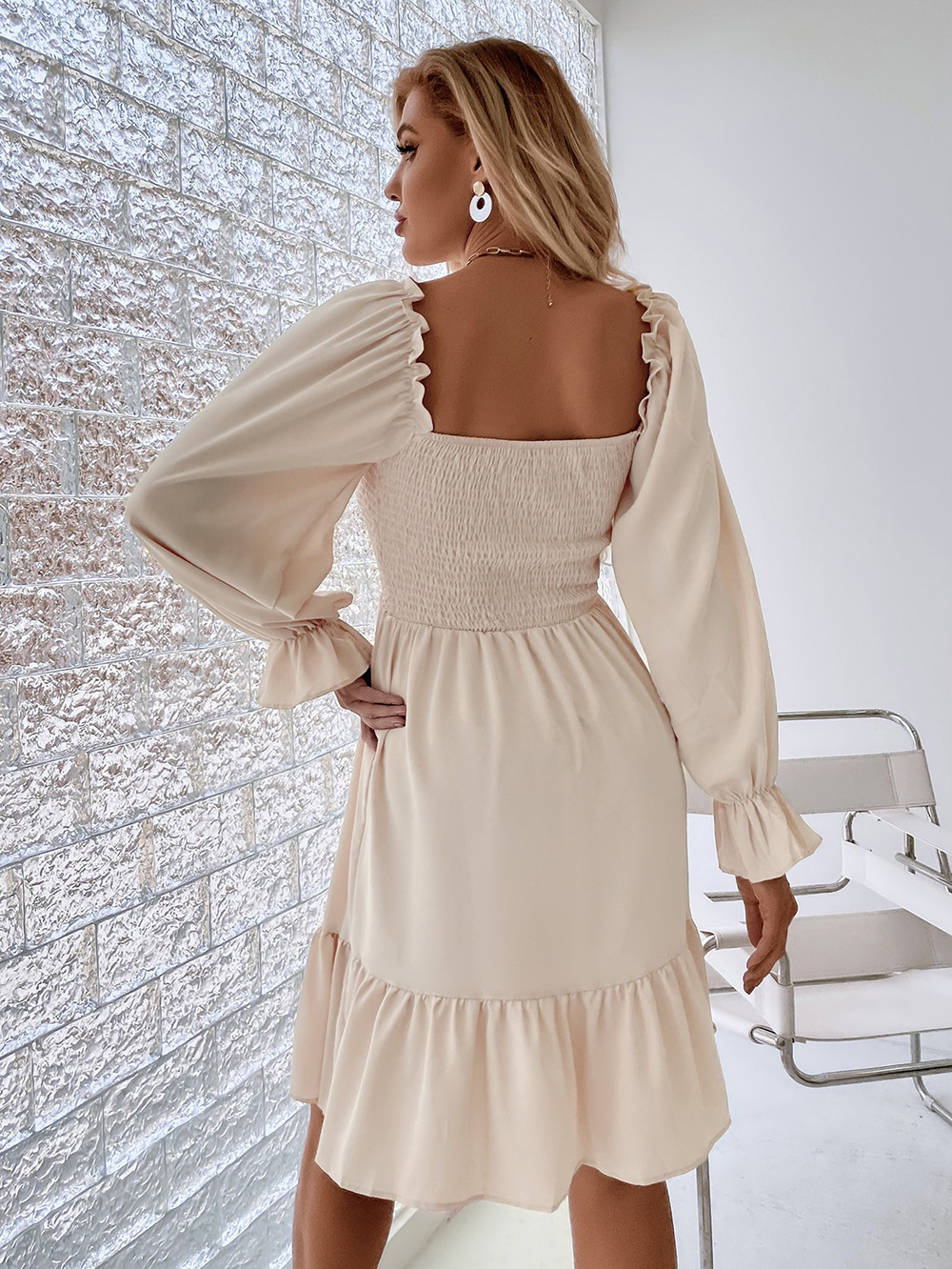 374g Weight Knee-Length Dress Length Type Long Sleeve Sleeve Length A-Line Skirt Dresses Type Flounce Sleeve Sleeve Type Polyester Fabric Type High Waist Waist Line Daily Occasion Square Neck Neckline Regular Fit Fit Type Solid Color Pattern Summer, Spring, Autumn Season Women'S Gender Ruffles Design Fashion Style Wholesale Women'S Fashion Ruffles Solid Color Daily Square Neck Long Sleeve A-Line Skirt 20