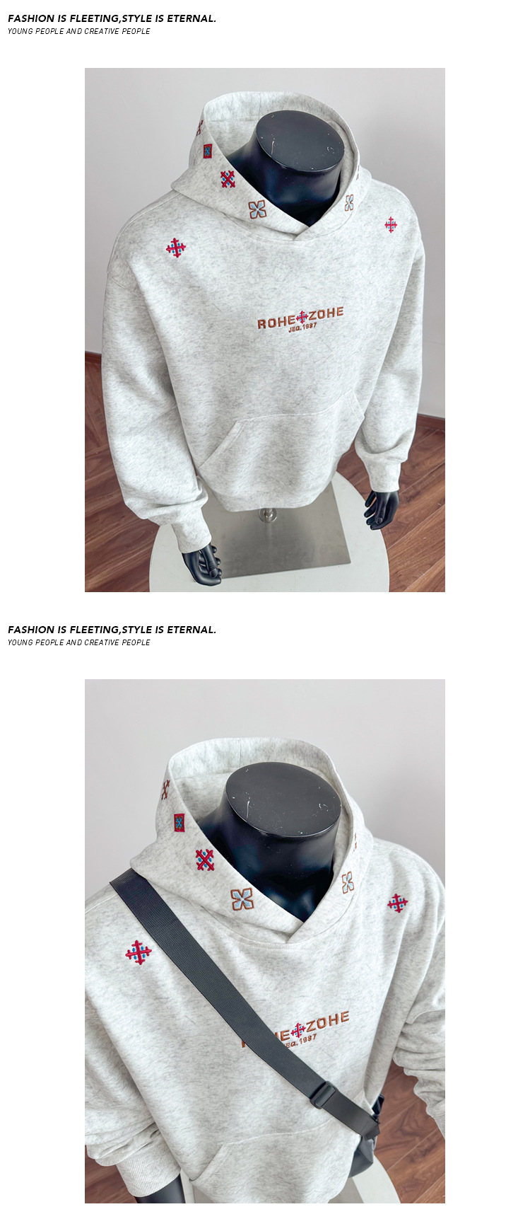 Men's Embroidered Hoodie Sand-washed Cotton Pullover Spring Style_voghion.com