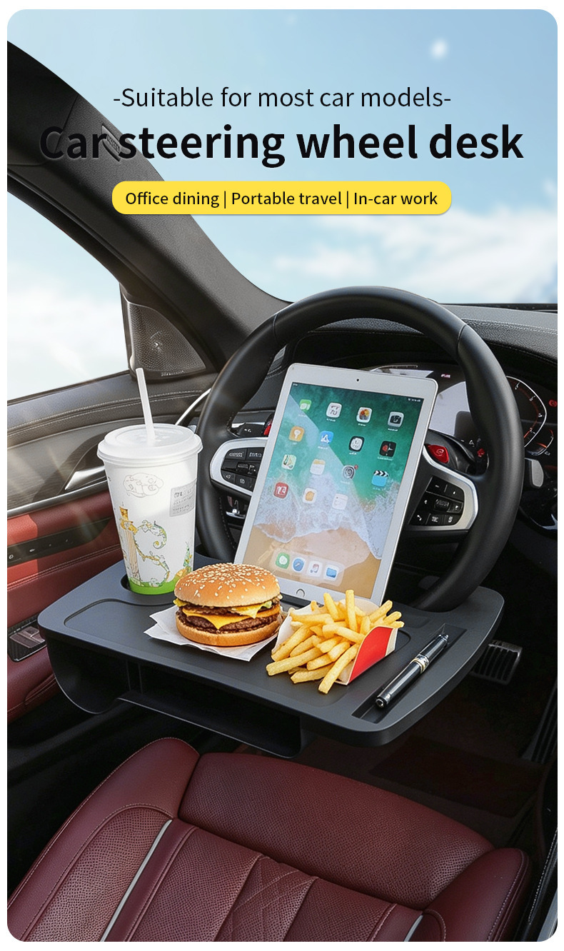 Cross-Border Car-Mounted Small Table Board, Steering Wheel Table Board, Multifunctional Passenger Seat Folding Small Table Board, In-Car Office Storage