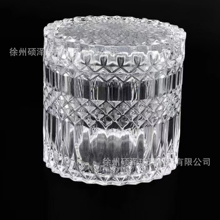 Ins-Style Transparent Thickened Glass Dustproof Jar Jewelry Storage Box with Embossed European-Style Storage