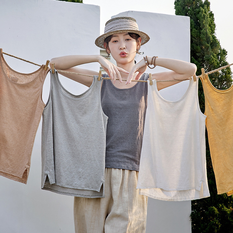 2025 Summer Hemp Bamboo Yarn Summer Outer Wear Inner Vest Women's 2391