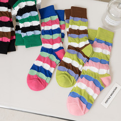 Japanese socks women's mid-calf spring and summer thin pure cotton women's socks ins internet celebrity striped trendy socks Korea Dongdaemun stockings