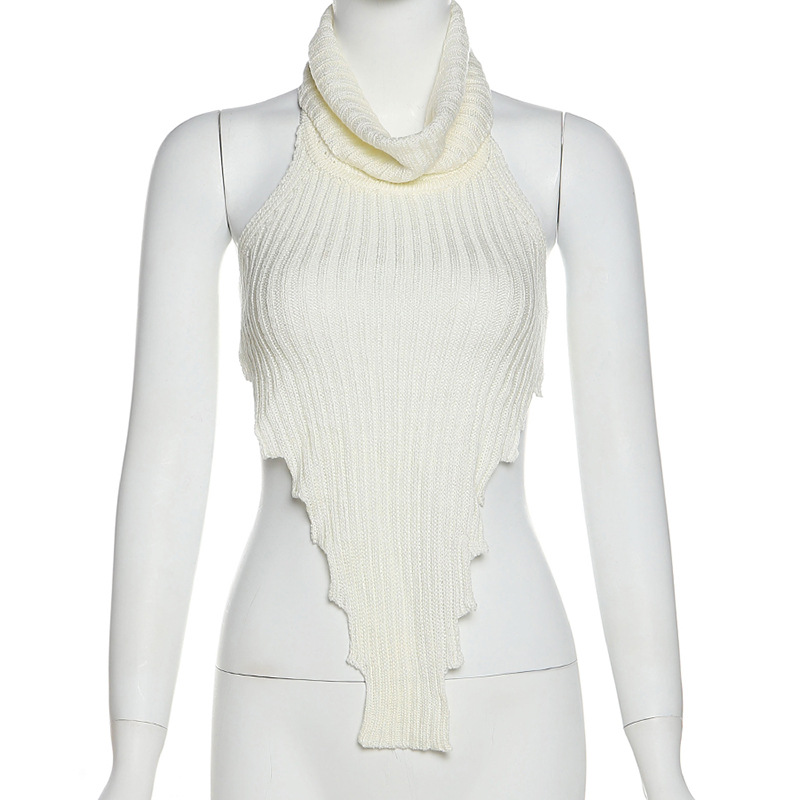 Street Shooting Fashion Solid Color Turtleneck Irregular Slim Fit Inner Wear Knitted Vest - T-shirts & Tops - Uniqistic.com