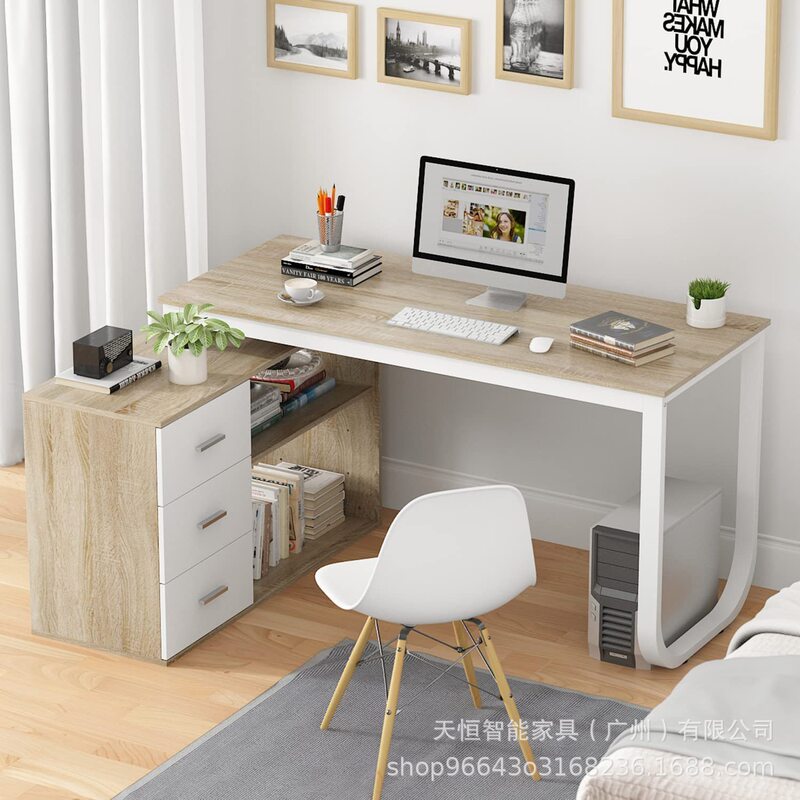 Home Office Computer Desk Corner Desk with 3 Drawers and 2 Shelves L-Shaped Desk Customizable Home Office Computer Desk Corner Desk with 3 Drawers and 2 Shelves L-Shaped Desk Customizable