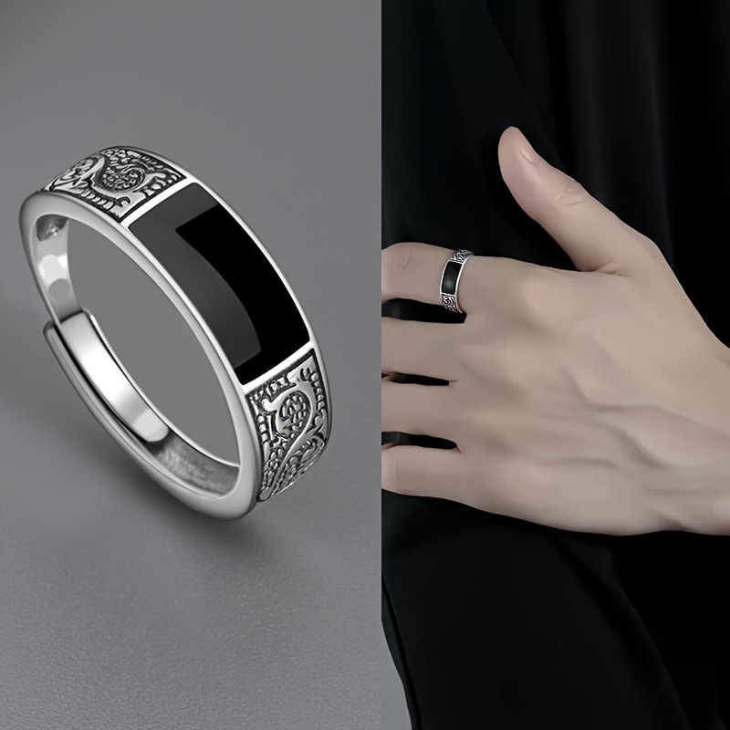 Cross-Border Retro Personality Versatile Dragon Pattern Epoxy Ring Men's Niche Design Opening Adjustable Single Creative Ring