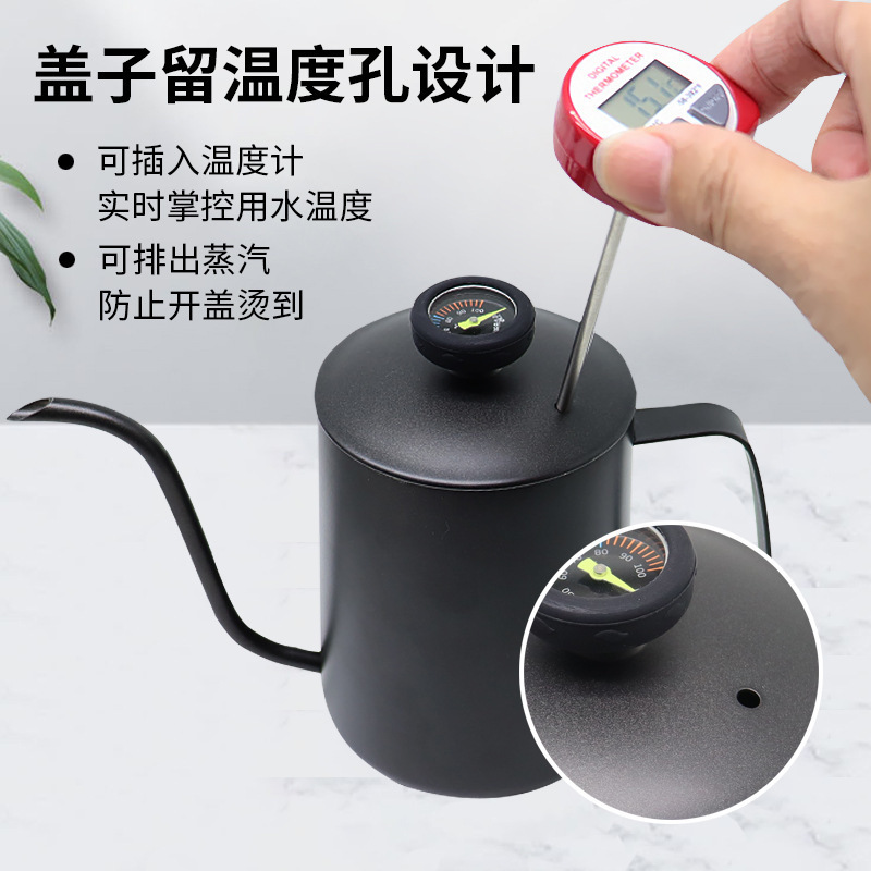Long Spout Narrow Mouth Home-Use Pour-Over Coffee Kettle, Suitable for Open Flame, with Thermometer, Camping Outdoor Pour-Over Kettle