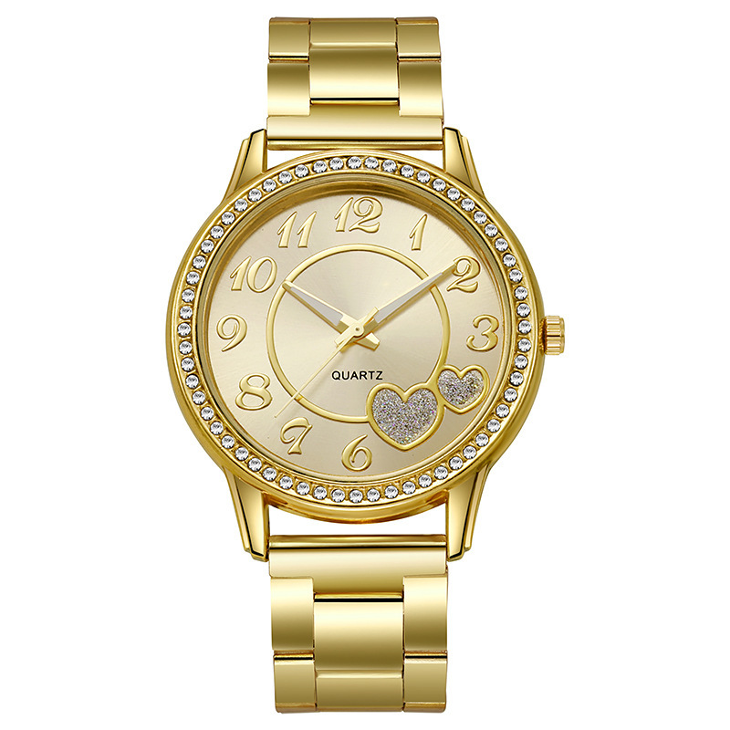 Nueva moda transfronteriza corazón de melocotón cinturón de acero reloj de cuarzo estudiante oro rosa amor diamantes mujer reloj plata al por mayor image 8