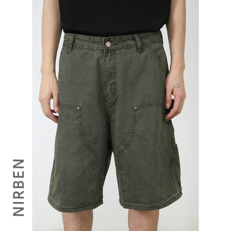 Quần short nam denim ống rộng , lưng cao thoải mái mặc mùa hè — Màu cà phê, Màu xanh lá, Màu đen