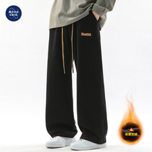 沐丘男装∣加绒加厚美式阔腿牛仔裤男士复古宽松直筒保暖休闲长裤