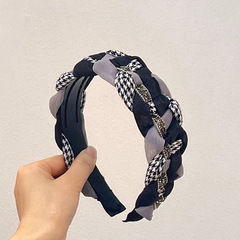 新款手工編織拼接辮子頭箍鑽條發箍少女發卡頭箍歐根紗寬邊髮飾女