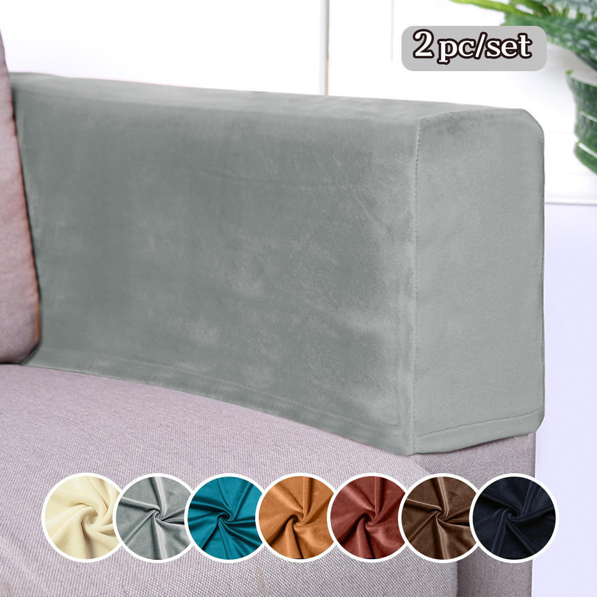 Funda de Reposabrazos para Sofá de Terciopelo de Zorro Plateado, Elástica, Gruesa, Antideslizante, de Color Sólido, en Existencia para Dropshipping