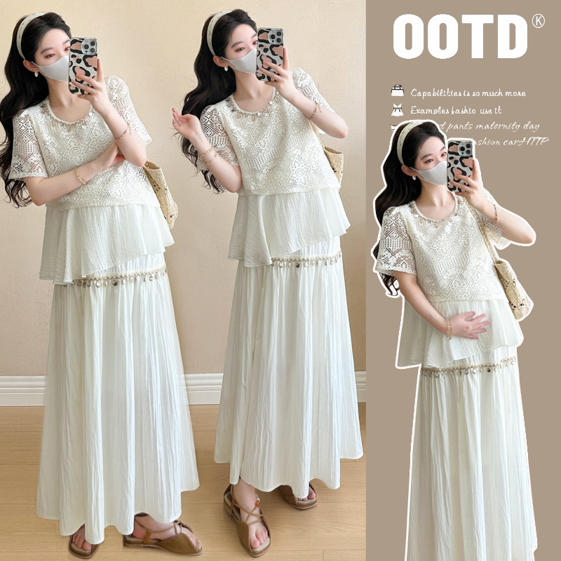 Maternity Wear New Style Summer Bohemian Style Short-Sleeved Shirt for Women Loose-Fitting Elegant Suit Top and Skirt Combination Maternity Wear New Style Summer Bohemian Style Short-Sleeved Shirt for Women Loose-Fitting Elegant Suit Top and Skirt Combination