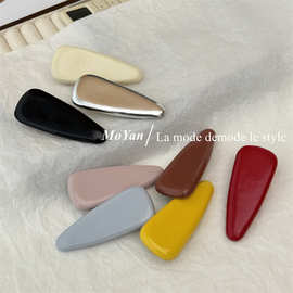 复古气质高级感漆皮三角边夹鸭嘴夹大号亮面PU水滴夹刘海侧边发夹