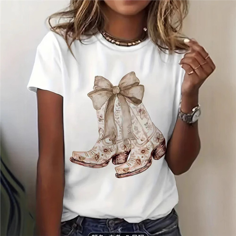 Foreign Trade Cute Cowgirl T-Shirt Western Retro Cowboy Women's T-Shirt Casual T-Shirt