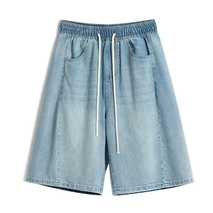 Bermuda Shorts Simple High-Waisted Sweat-Absorbing Casual Shorts Mid-Length Jeans Light Mist Girl Style