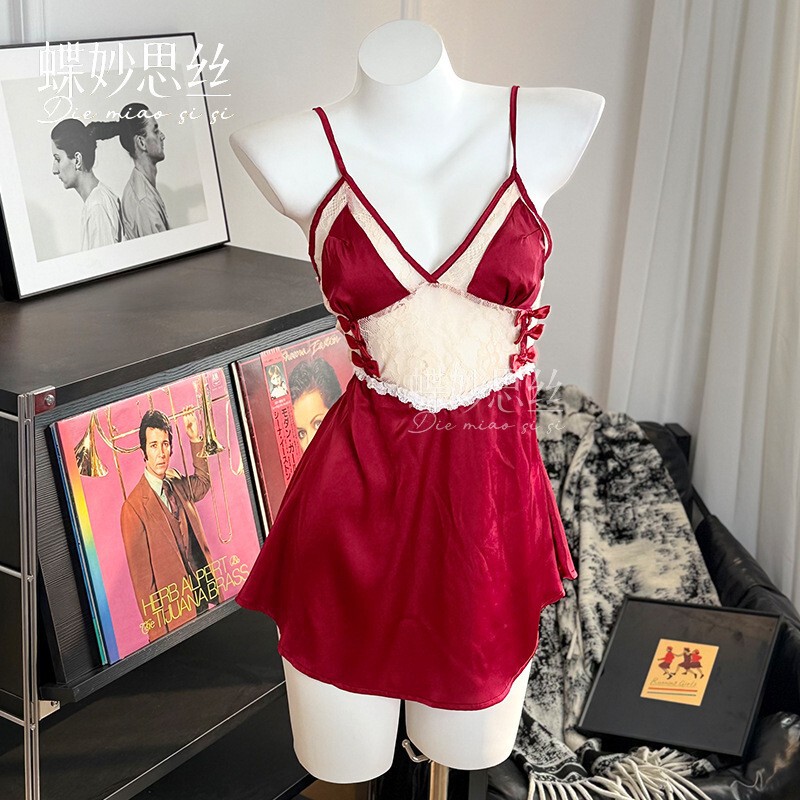 Diyi Miao Si Sexy Silk Nightgown for Women, New Summer Style Ice Silk Nightdress with Chest Pads, Can Be Worn Outside, Available for Dropshipping A182