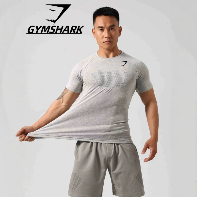 Gymshark Cross-Border Fitness Sports Tight-Fitting T-Shirt Men's Round-Neck Elastic Slim-Fit Quick-Drying T-Shirt Muscle Shark Gymshark Cross-Border Fitness Sports Tight-Fitting T-Shirt Men's Round-Neck Elastic Slim-Fit Quick-Drying T-Shirt Muscle Shark