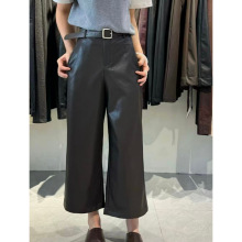 欧货高腰直筒九分皮裤女秋季2025新款时尚百搭宽松阔腿PU皮休闲裤
