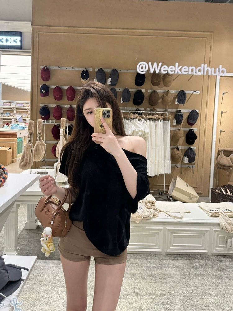 Черная футболка женская свободного кроя с коротким рукавом, новая летняя сексуальная модель 2025 года, дизайн «чистое желание», повседневная футболка