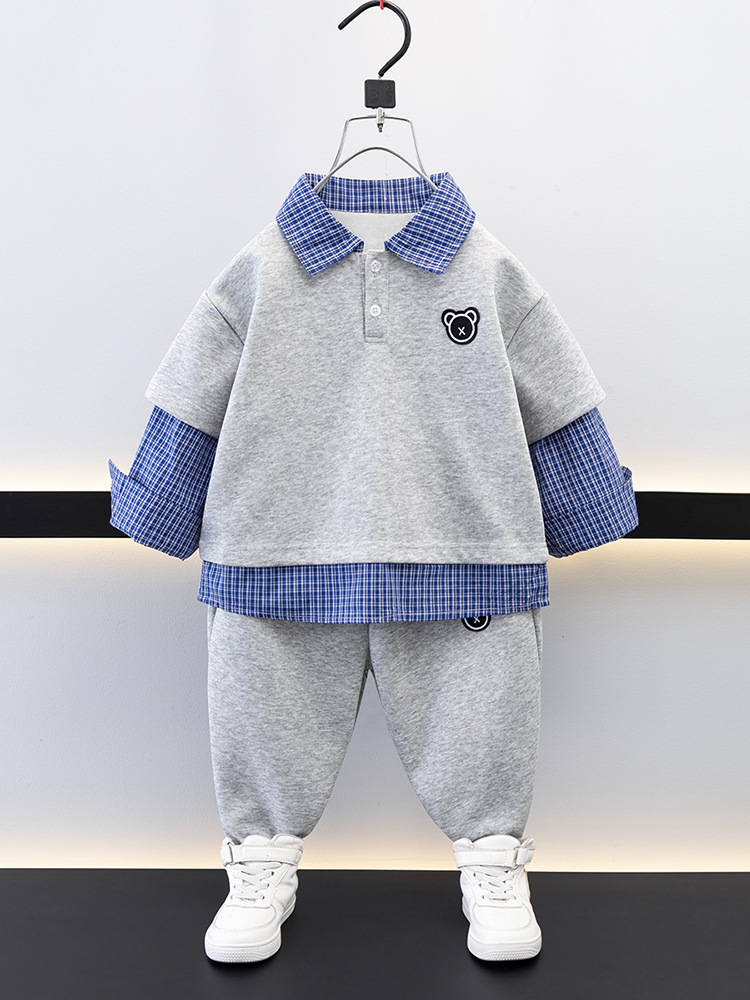 Traje para Niños 7690, Estilo 2026, Ropa Deportiva de Primavera para Niños, Sudadera con Solapa, Conjunto de Dos Piezas a la Moda