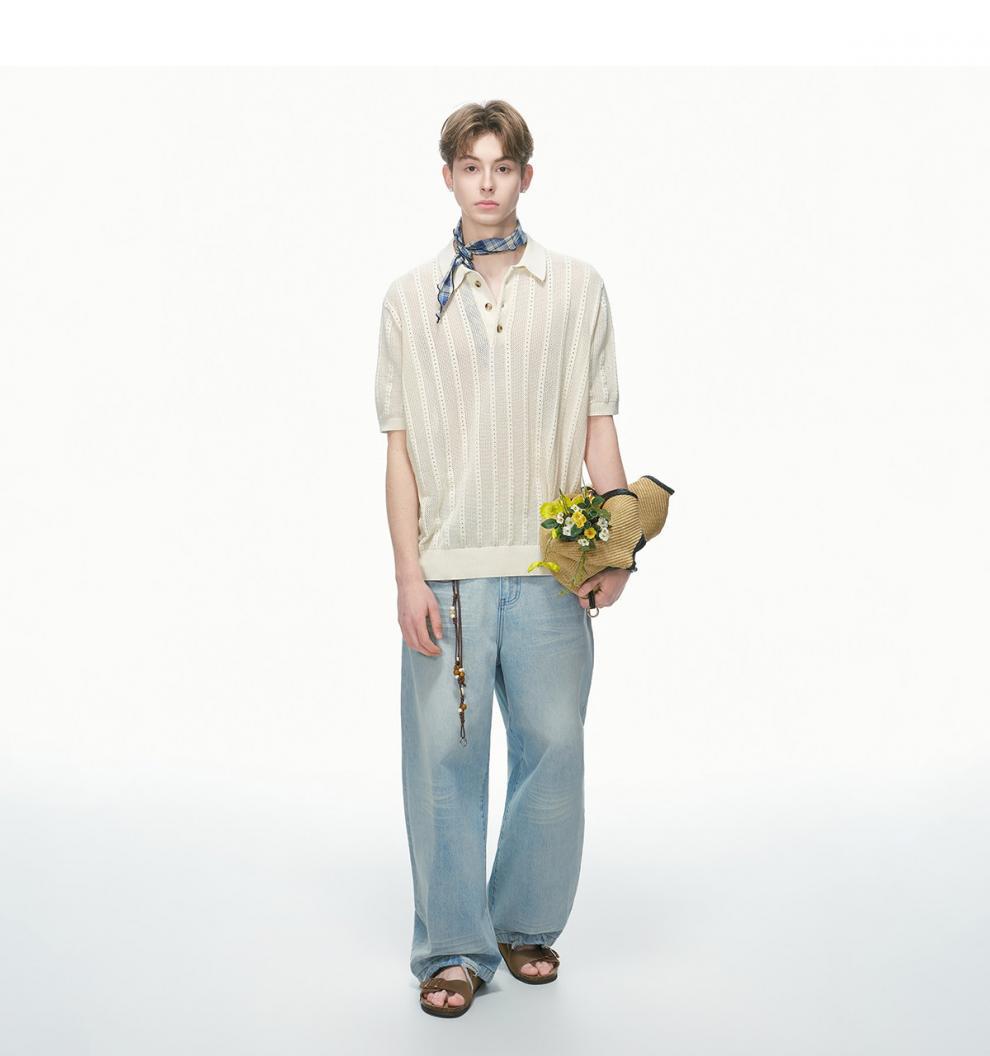Old Qianfeng Knitted Short-sleeved T-shirt Men's And Women's Summer Half-sleeved Polo Shirt Cleanfit Top_viptrois.com