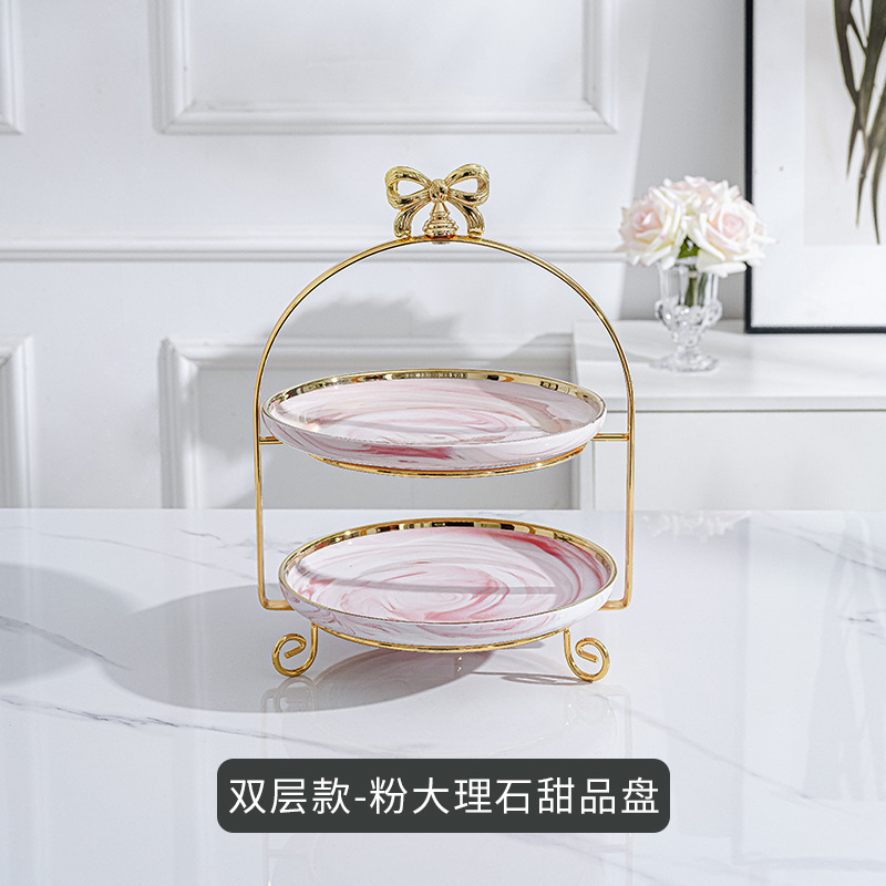 Plato de fruta de doble capa de estilo europeo mesa de café de sala de estar creativa soporte de pastel de múltiples capas mesa de postre de té de la tarde bandeja de postre de caramelo
