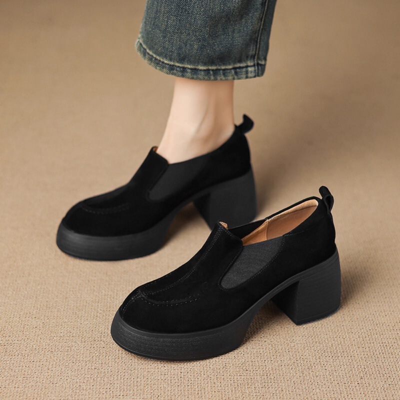 Petite 7cm Thick-Soled Height-Increasing British Style Chunky High-Heeled Loafers for Women, Fashionable Retro Commuting Mary Jane Shoes Petite 7cm Thick-Soled Height-Increasing British Style Chunky High-Heeled Loafers for Women, Fashionable Retro Commuting Mary Jane Shoes
