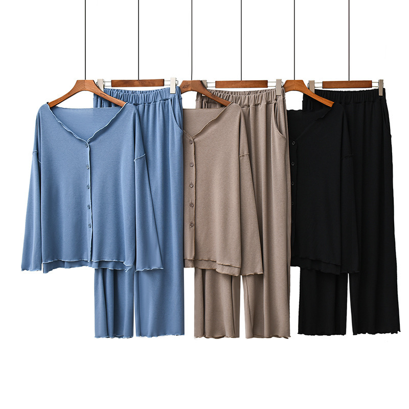 Spring and Autumn Ladies Cut 1 1 Thread Cardigan Collarless Long Sleeve Pants suit Home Clothes
