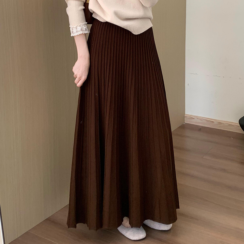 秋冬季日韩新款高腰显瘦针织百褶半身裙韩版百搭休闲淑女风伞裙|undefined
