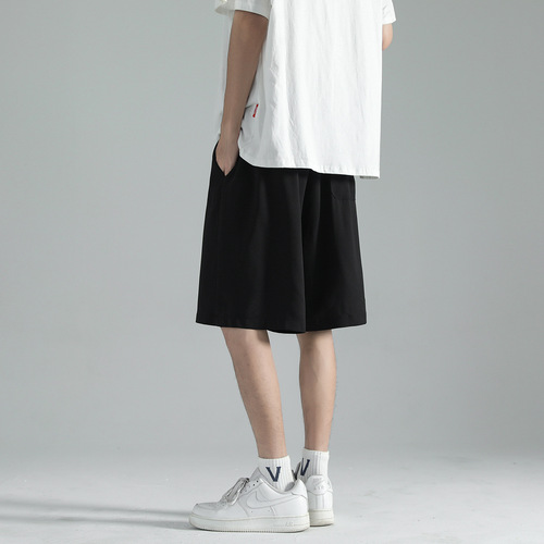 Summer Men's Casual Short Shorts Loose Solid Color Ice Silk Sheer Five-Finger Pants Hong Kong Style Ice Silk Small Trousers