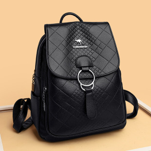 Soft leather backpack for women 2024 cross-border new Korean style simple fashion women's backpack large capacity commuter schoolbag