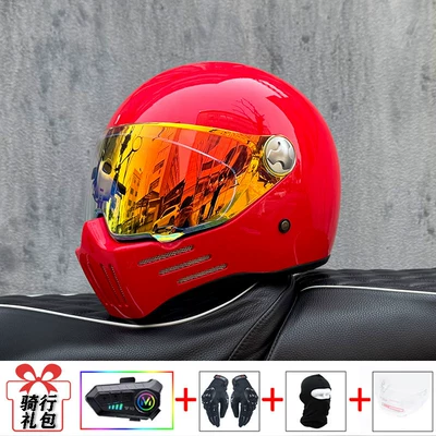 Motosiklet kaskı (dəbilqə), Cruising Helmet - ferrari-red-with-phantom-red-night-vision-transparent-mirror-included-y10-soft-wheat-m