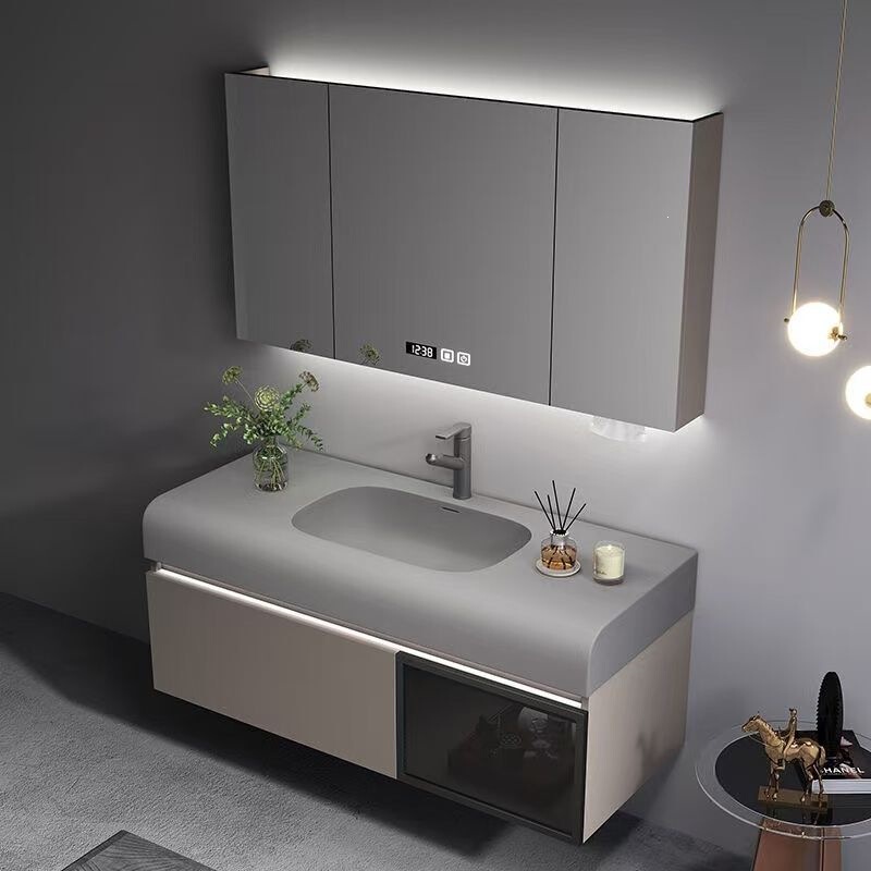 Simple Bathroom Cabinet with Integrated Ceramic Basin, Integrated Sink, Bathroom Cabinet, Washbasin, Solid Wood Washbasin Cabinet Simple Bathroom Cabinet with Integrated Ceramic Basin, Integrated Sink, Bathroom Cabinet, Washbasin, Solid Wood Washbasin Cabinet