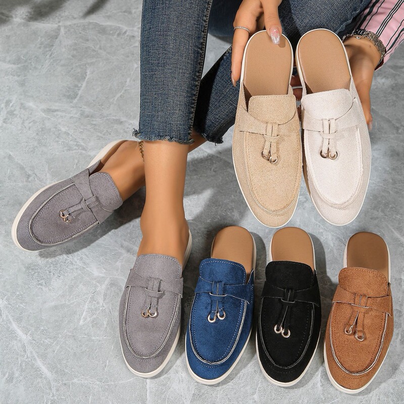 Slippers 2025 Spring New Women's Baotou Half Slippers Outer Wear Mule Lazy Shoes Casual Half Slippers