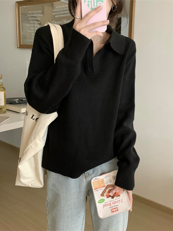 春季2025新款法式宽松别致polo领毛衣高级感内搭针织打底衫女上衣|undefined