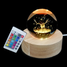 水晶球底座工艺品摆件led木质发光底座台灯座底实木3d小夜灯底座