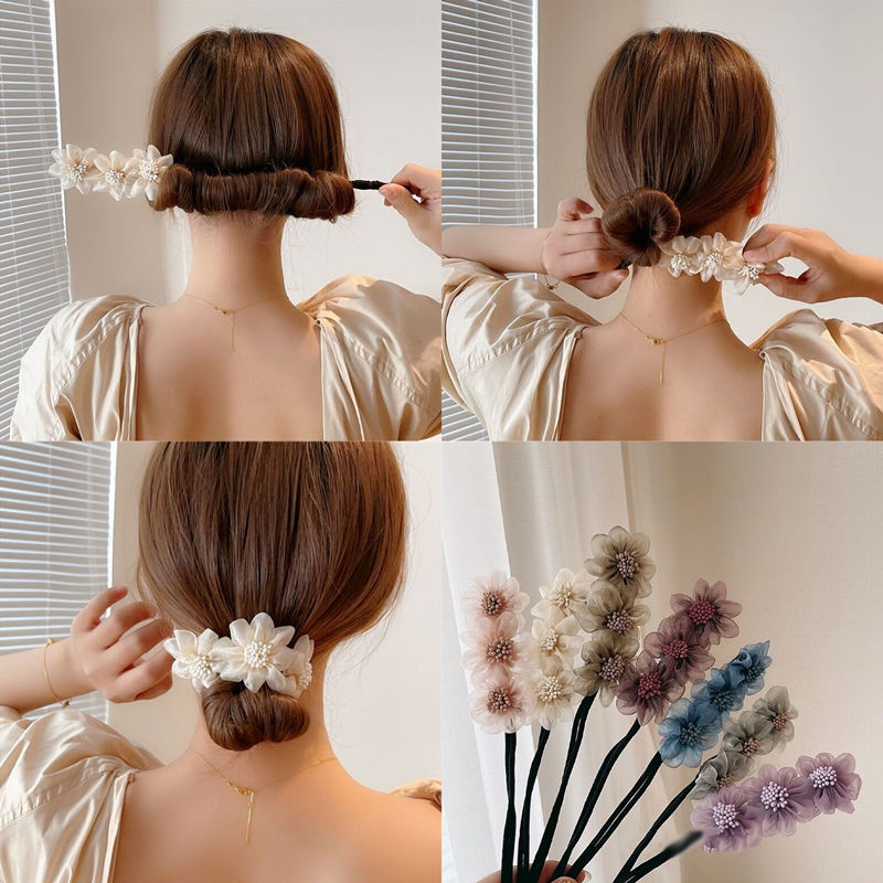 New Style Hair Roller for Women: Stylish Flower Bun, Lazy Braided Topper, Trendy Pearl-Adorned Korean Headwear & Hair Accessories