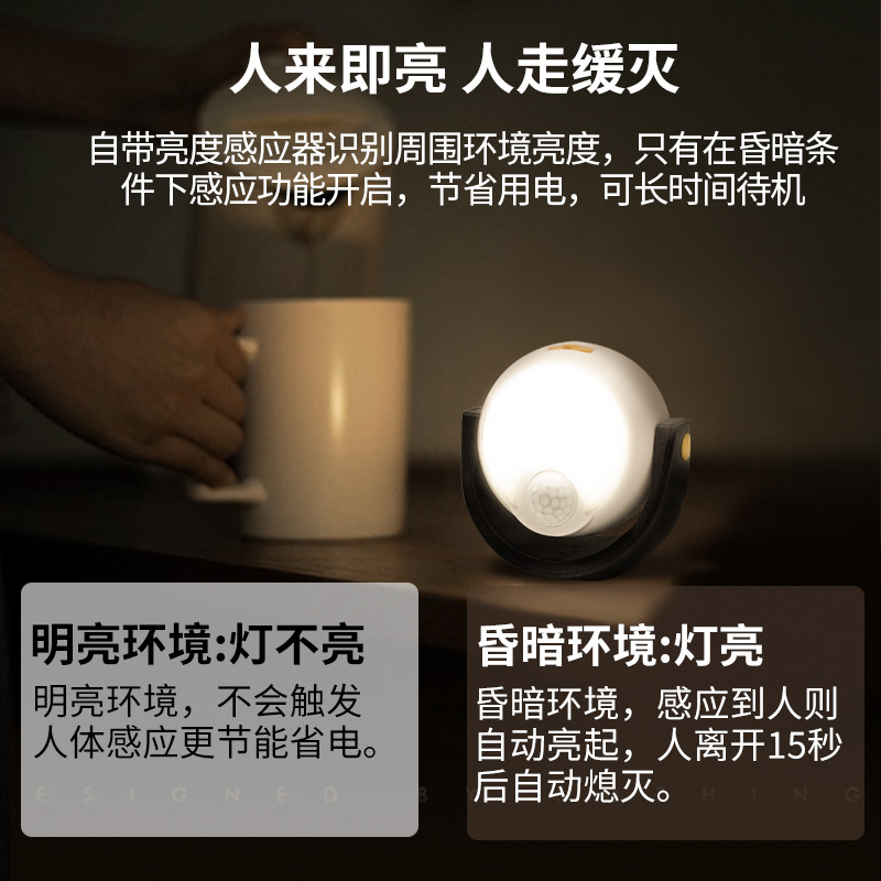 拓迪卡通感应灯电池智能新款磁吸可拆卸支架多方式安装户外小夜灯