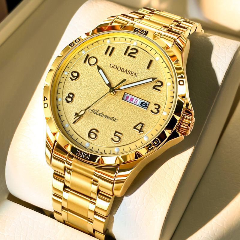 Guberson Gold Watch Waterproof Imitation Mechanical Watch Men's Watch Calendar Quartz Watch Live Broadcast Cross-Border Hot Item Dropshipping Guberson Gold Watch Waterproof Imitation Mechanical Watch Men's Watch Calendar Quartz Watch Live Broadcast Cross-Border Hot Item Dropshipping