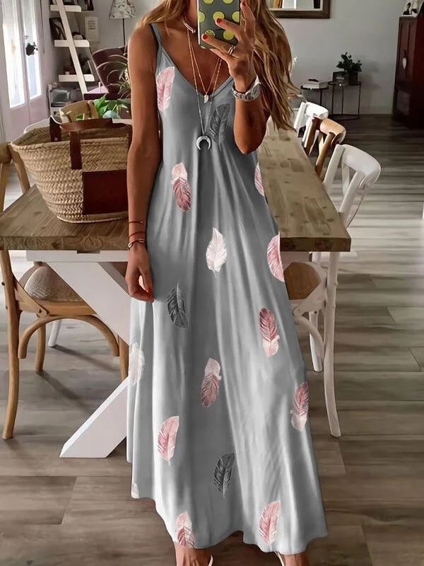 Women's Strap Dress Casual Elegant Fashion V Neck Printing Sleeveless Printing Maxi Long Dress Holiday Daily display picture 2