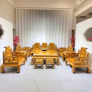 High-end furniture gold-rimmed nanmu throne tea table combination book sofa 13-piece set Ming and Qing classical Chinese solid wood