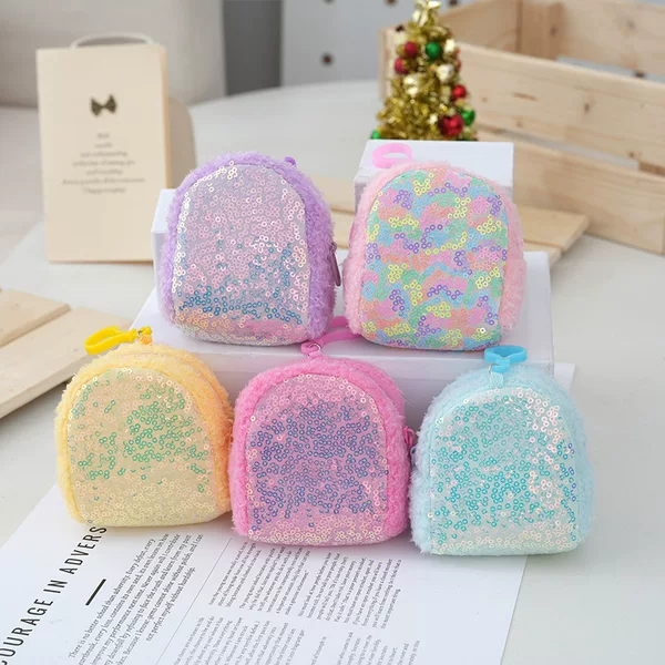 Factory wholesale 11cm colorful laser headset bag round lanyard simple sequin children's coin purse bag