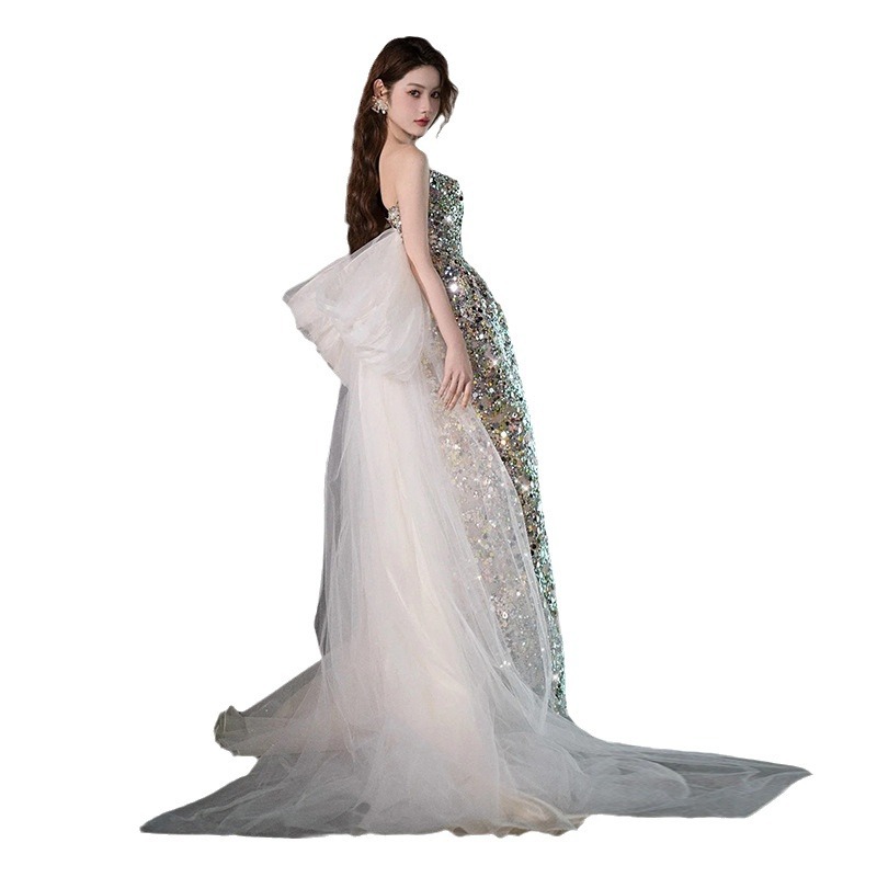 Vestido de noche sin tirantes con lentejuelas para mujer, nuevo modelo 2026, con elaborada artesanía, ideal para actuaciones solitarias, estilo de hada, ceremonias para adultos, banquetes, vestido de anfitriona.