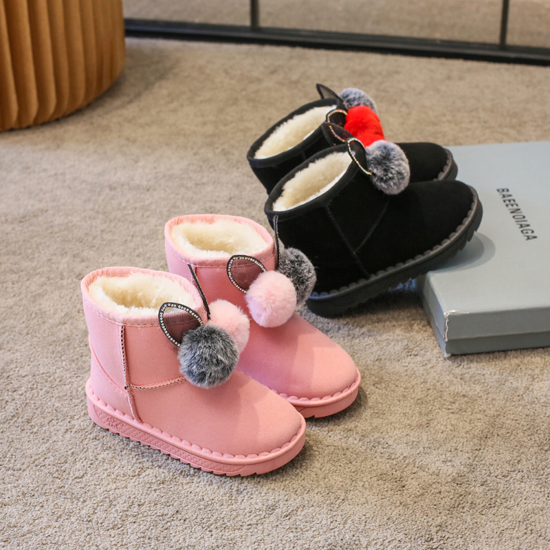 Çocuk 2024 yün topu kar kalın çocuk botları sıcak pamuklu ayakkabılar_voghion.com