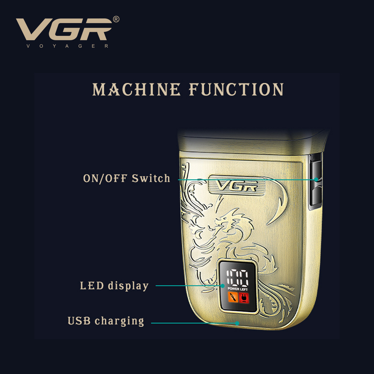 VGR349 Retro Style Reciprocating Shaver Cross Border Rechargeable Electric Shaver for Home Use Whitening And Brightening_voghion.com