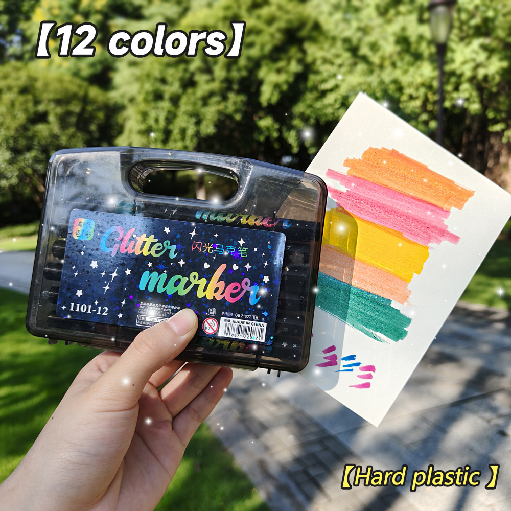 Explosiones transfronterizas de cabeza suave flash resaltador conjunto de pintura de acuarela para niños estudiantes con marcador de polvo flash