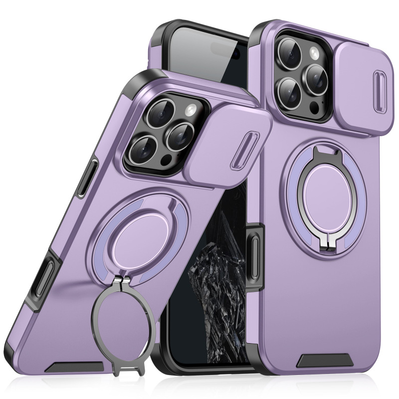 Apple 17 携帯電話ケース、Lingke 360°磁気スタンド、スライド式レンズカバー、落下防止保護ケース、iPhone16対応|undefined