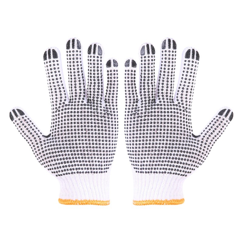 10-pin 800g de doble cara de dispensación guantes de hilo de algodón de dispensación de trabajo protección laboral punto antideslizante sitio de construcción de plástico